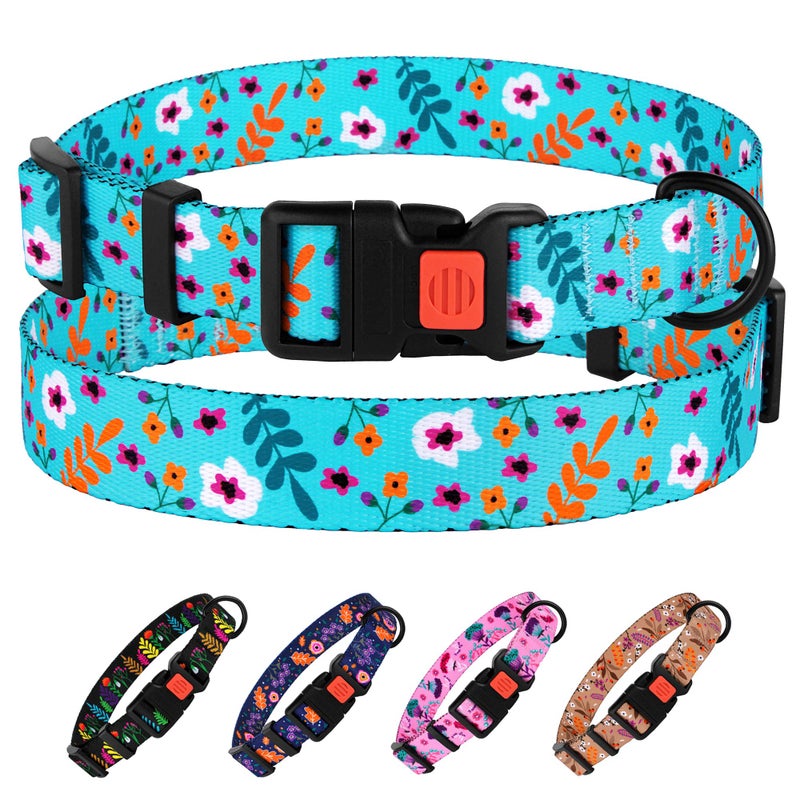 CollarDirect Nylon Dog Collar Floral Pattern Aquamarine 12-16 inch - Image 1